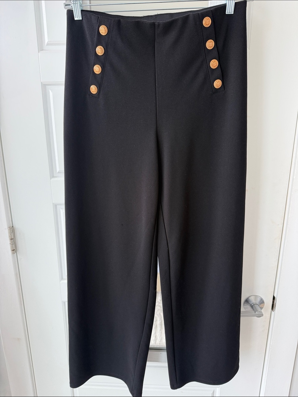 H&M Black Wide-Leg Pants with Gold Button Accents